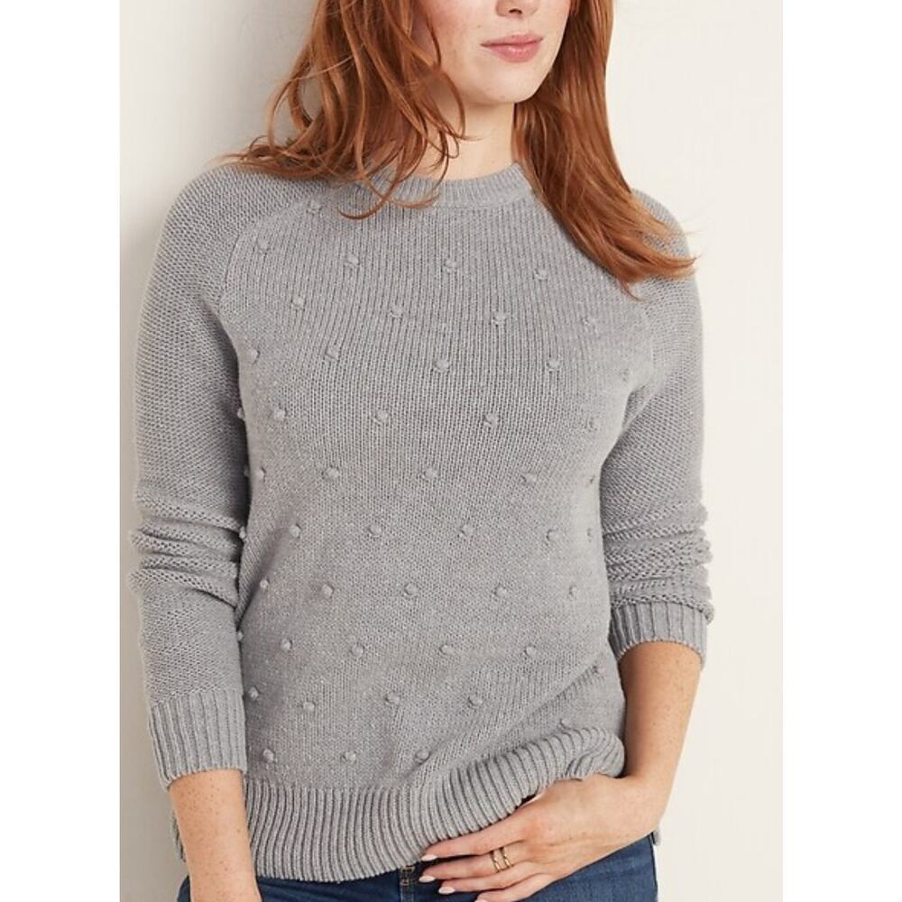 Old Navy Ladies Gray Sweater Raised‎ Knit Accent Long Sleeves Size L